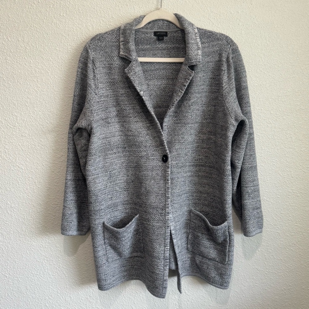 J. Jill Wearever Gray Marl‎ Textured Knit Sweater Blazer Cardigan Jacket 1X